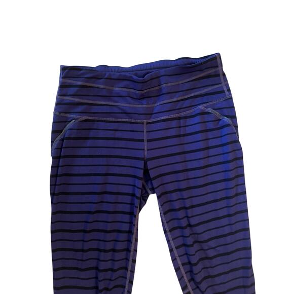 Women S Athleta Purple Black Stripe Crop Leggings Pants Yoga Jogger Run Gym - Picture 2 of 7